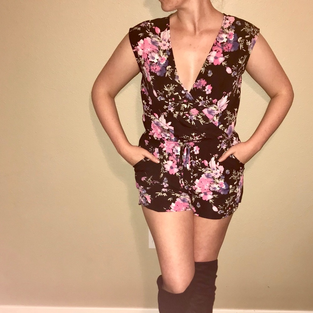Floral Romper Shorts One Clothing New Black Pink